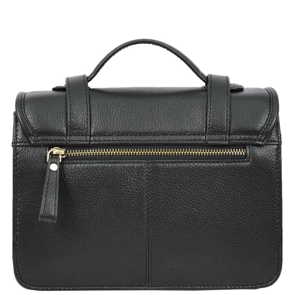 House Of Leather Vintage Style Womens Satchel Handbag Real Leather Crossbody Purse With Buckles Roxy Black