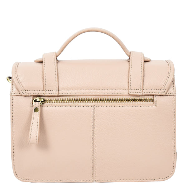 House Of Leather Vintage Style Womens Satchel Handbag Real Leather Crossbody Purse With Buckles Roxy Beige