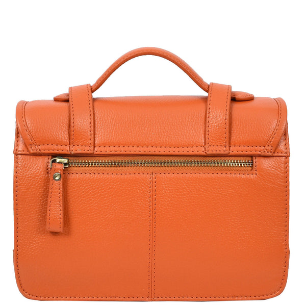 House Of Leather Vintage Style Womens Satchel Handbag Real Leather Crossbody Purse With Buckles Roxy Orange