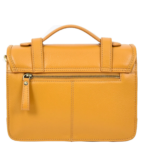 House Of Leather Vintage Style Womens Satchel Handbag Real Leather Crossbody Purse With Buckles Roxy Mustard