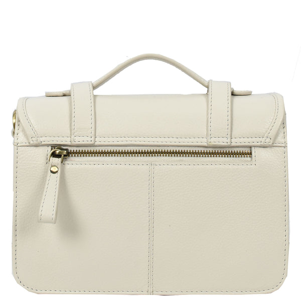 House Of Leather Vintage Style Womens Satchel Handbag Real Leather Crossbody Purse With Buckles Roxy White