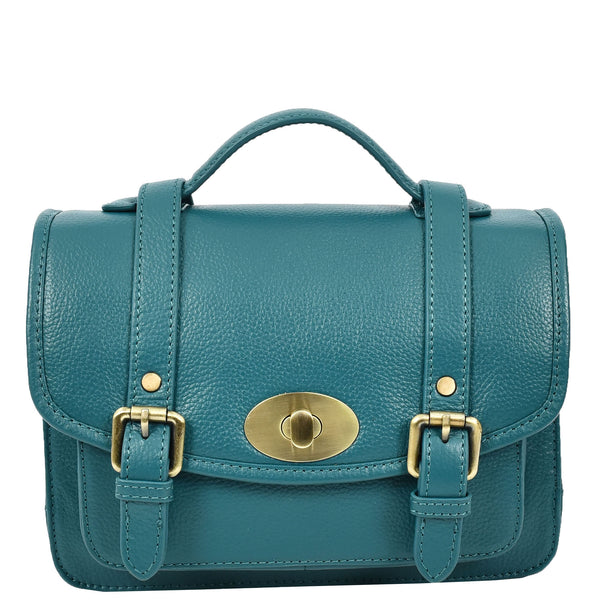 House Of Leather Vintage Style Womens Satchel Handbag Real Leather Crossbody Purse With Buckles Roxy Green