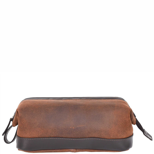 House Of Leather Vintage Toiletry Wash Bag Leather Travel Shaving Kit Cash Brown