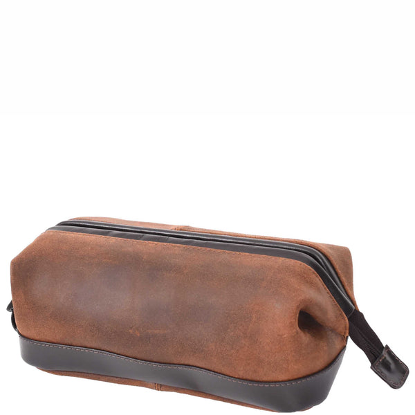 House Of Leather Vintage Toiletry Wash Bag Leather Travel Shaving Kit Cash Brown