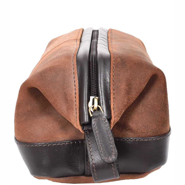 House Of Leather Vintage Toiletry Wash Bag Leather Travel Shaving Kit Cash Brown