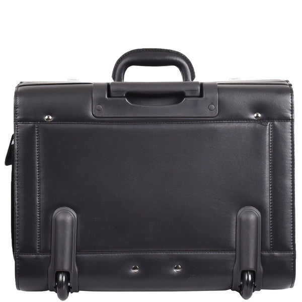 House Of Leather Wheeled Faux Leather Pilot Case Flight Carry On Cabin Bag HOL691 Black