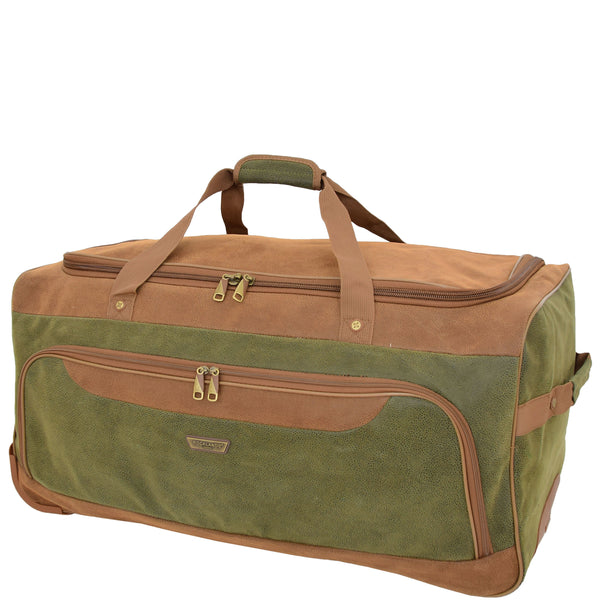 House Of Leather Wheeled Holdall Faux Suede Lightweight Luggage Travel Bag Argan Green