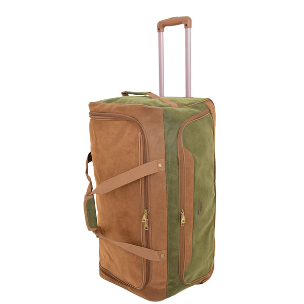 house of leather Wheeled Holdall Faux Suede Lightweight Luggage Travel Bag Argan Green