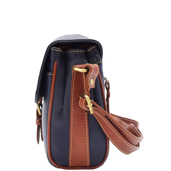 House Of Leather Women Genuine Leather Crossbody Bag Satchel Saddle Hanna Navy/Tan