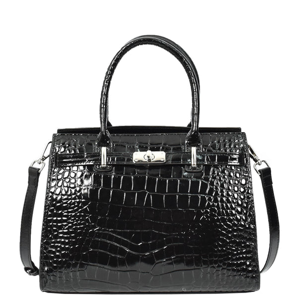 House Of Leather Women Real Leather Handbag Mid Size Organiser Top-Handle Handbag Noelle Black