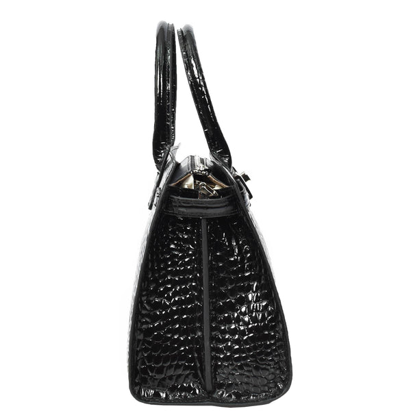 House Of Leather Women Real Leather Handbag Mid Size Organiser Top-Handle Handbag Noelle Black