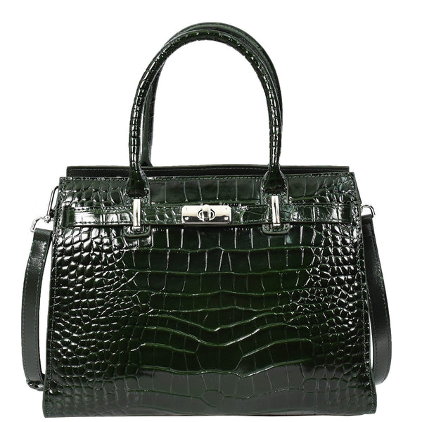 House Of Leather Women Real Leather Handbag Mid Size Organiser Top-Handle Handbag Noelle Green