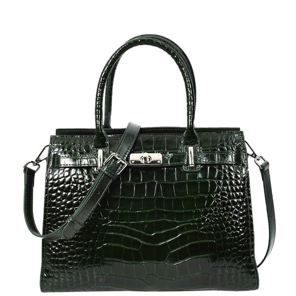 house of leather Women Real Leather Handbag Mid Size Organiser Top-Handle Handbag Noelle Green