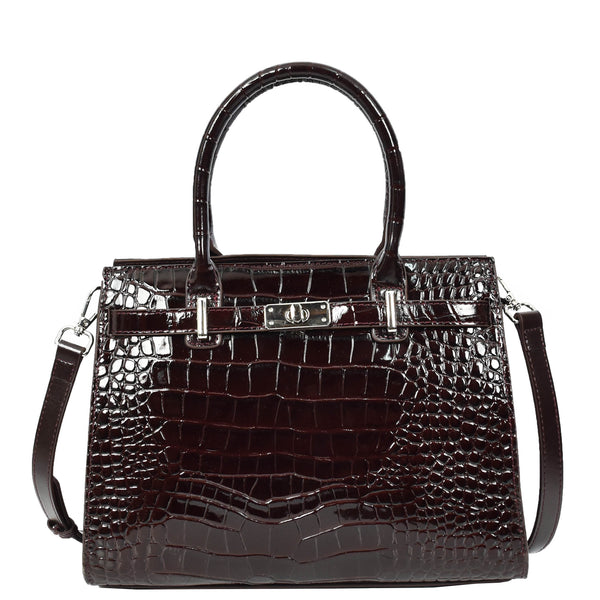 House Of Leather Women Real Leather Handbag Mid Size Organiser Top-Handle Handbag Noelle Brown