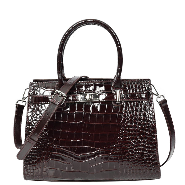 house of leather Women Real Leather Handbag Mid Size Organiser Top-Handle Handbag Noelle Brown