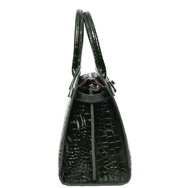 House Of Leather Women Real Leather Handbag Mid Size Organiser Top-Handle Handbag Noelle Green