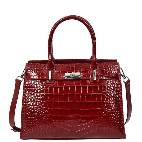 House Of Leather Women Real Leather Handbag Mid Size Organiser Top-Handle Handbag Noelle Red