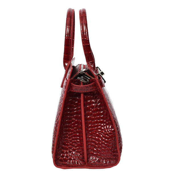 House Of Leather Women Real Leather Handbag Mid Size Organiser Top-Handle Handbag Noelle Red