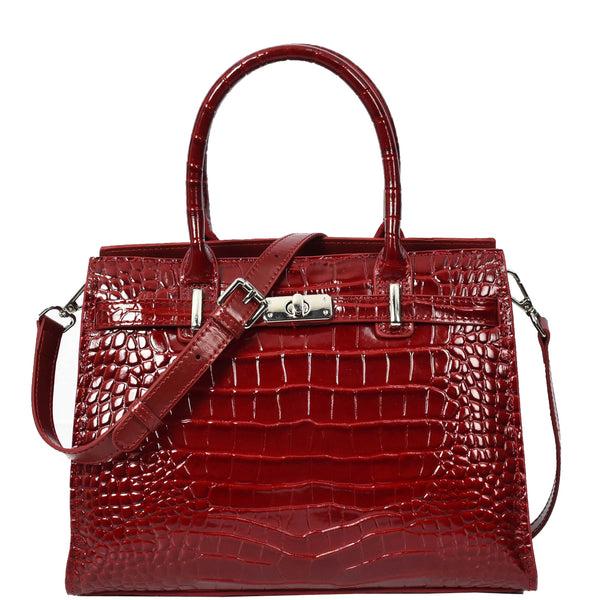 house of leather Women Real Leather Handbag Mid Size Organiser Top-Handle Handbag Noelle Red