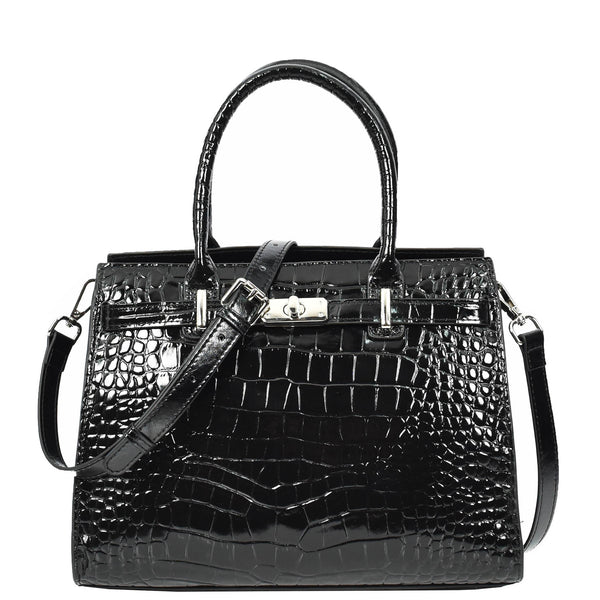 house of leather Women Real Leather Handbag Mid Size Organiser Top-Handle Handbag Noelle Black