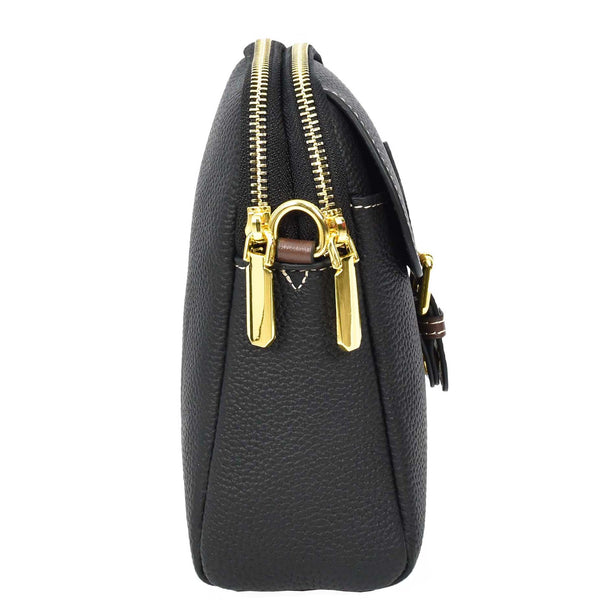House Of Leather Women's Real Leather Cross Body Bag Small Size Sling Pouch Elizabeth Black