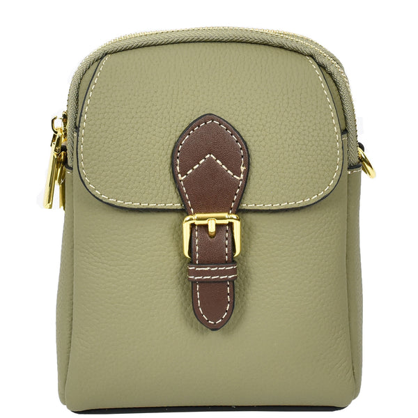 House Of Leather Women's Real Leather Cross Body Bag Small Size Sling Pouch Elizabeth Mint Green