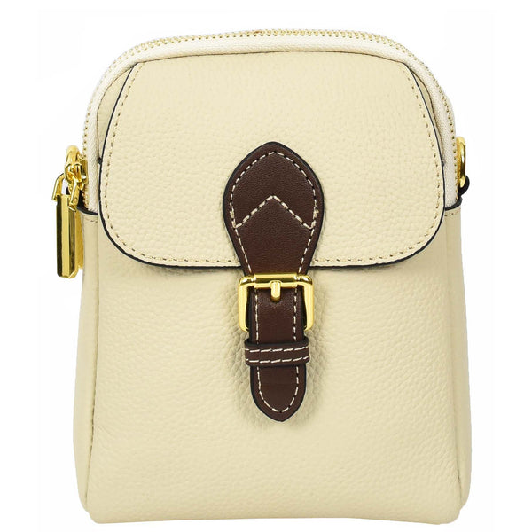 House Of Leather Women's Real Leather Cross Body Bag Small Size Sling Pouch Elizabeth White