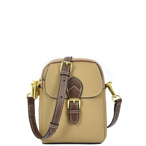 house of leather Women's Real Leather Cross Body Bag Small Size Sling Pouch Elizabeth Beige