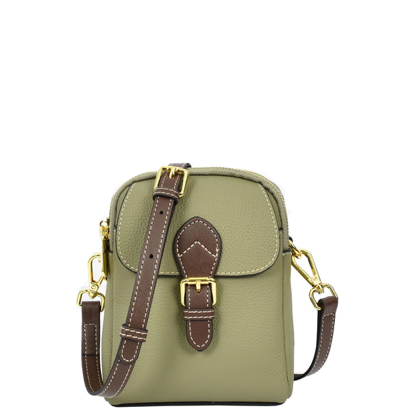 house of leather Women's Real Leather Cross Body Bag Small Size Sling Pouch Elizabeth Mint Green