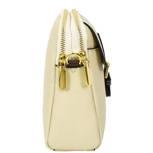 House Of Leather Women's Real Leather Cross Body Bag Small Size Sling Pouch Elizabeth White