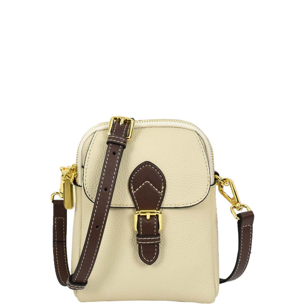 house of leather Women's Real Leather Cross Body Bag Small Size Sling Pouch Elizabeth White