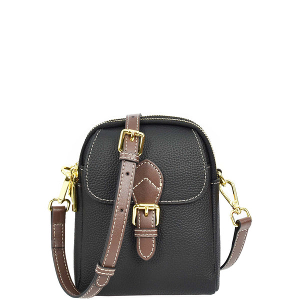 house of leather Women's Real Leather Cross Body Bag Small Size Sling Pouch Elizabeth Black