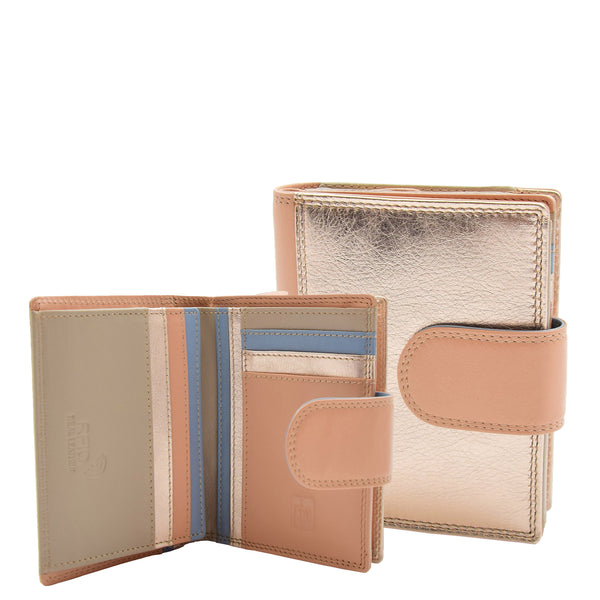 house of leather Womens Bifold Soft Leather Purse HOL808 Rose Gold