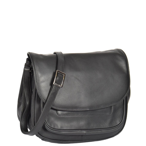 house of leather Womens Classic Cross Body Leather Bag Vancouver Black