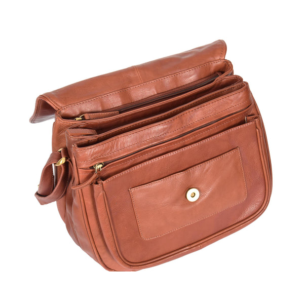 House Of Leather Womens Classic Cross Body Leather Bag Vancouver Brown