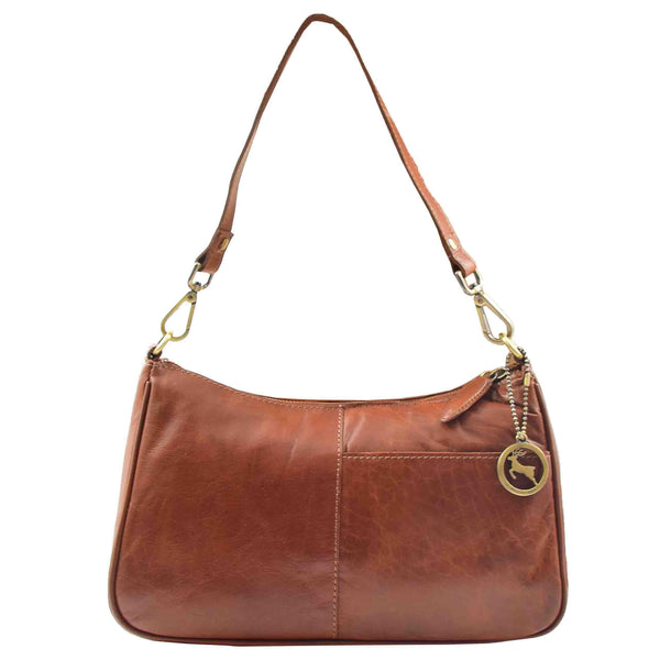 house of leather Womens Classic Leather Shoulder Cross Body Bag Athens Chestnut