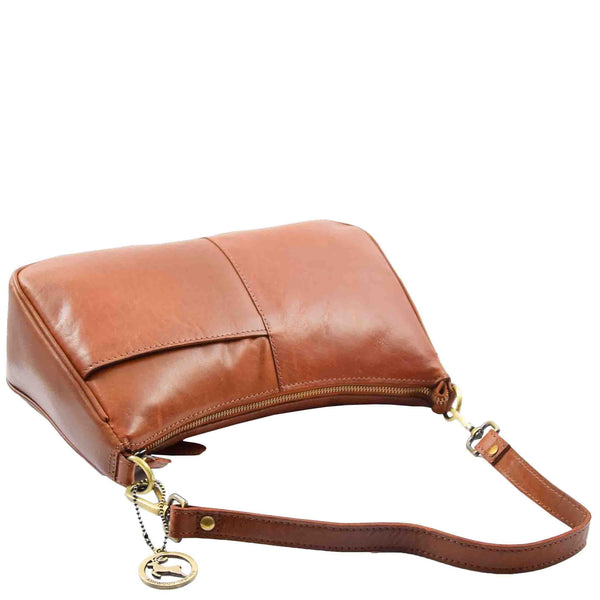 House Of Leather Womens Classic Leather Shoulder Cross Body Bag Athens Cognac