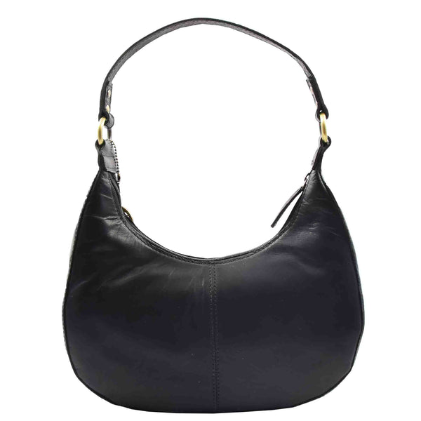 House Of Leather Womens Classic Leather Shoulder Hobo Bag Bruges Black
