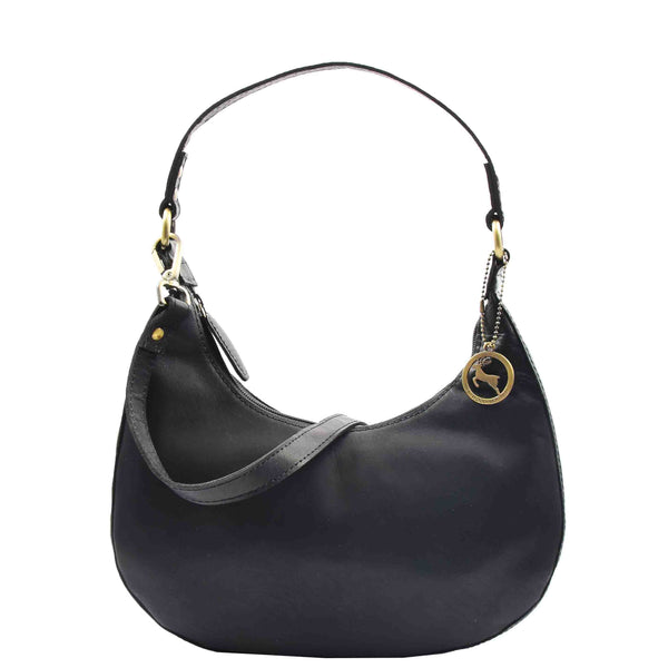 House Of Leather Womens Classic Leather Shoulder Hobo Bag Bruges Black