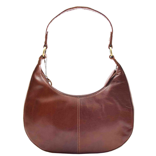 House Of Leather Womens Classic Leather Shoulder Hobo Bag Bruges Chestnut