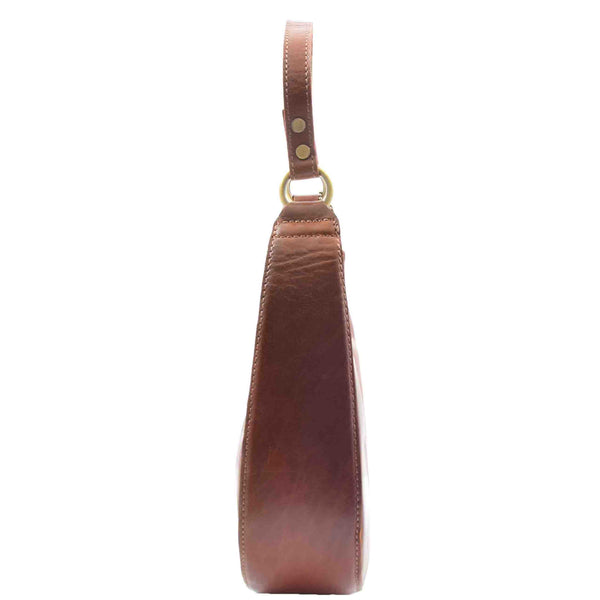 House Of Leather Womens Classic Leather Shoulder Hobo Bag Bruges Chestnut