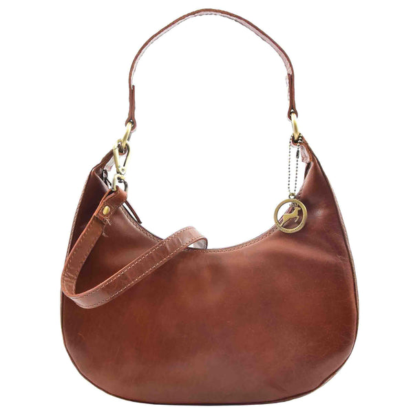 House Of Leather Womens Classic Leather Shoulder Hobo Bag Bruges Chestnut
