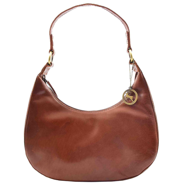 house of leather Womens Classic Leather Shoulder Hobo Bag Bruges Chestnut