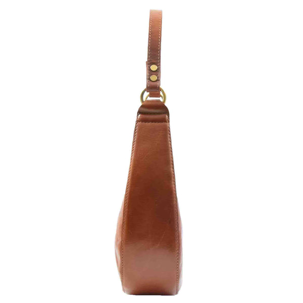 House Of Leather Womens Classic Leather Shoulder Hobo Bag Bruges Cognac