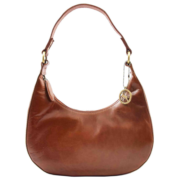 house of leather Womens Classic Leather Shoulder Hobo Bag Bruges Cognac