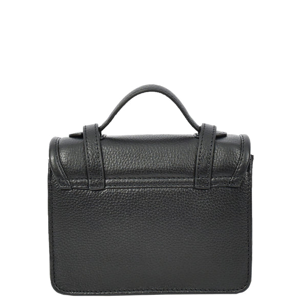 House Of Leather Womens Classic Mini Satchel Handbag Leather Crossbody Purse With Turn-Lock Closure Pipin Black