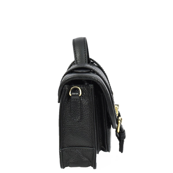 House Of Leather Womens Classic Mini Satchel Handbag Leather Crossbody Purse With Turn-Lock Closure Pipin Black