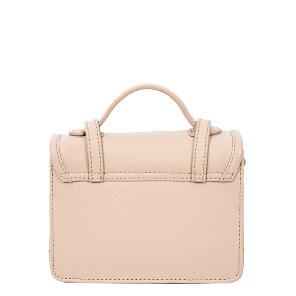 House Of Leather Womens Classic Mini Satchel Handbag Leather Crossbody Purse Pipin Beige