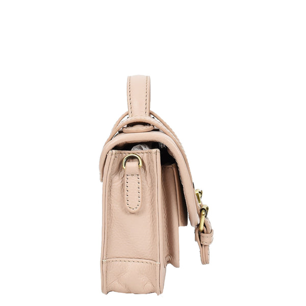 House Of Leather Womens Classic Mini Satchel Handbag Leather Crossbody Purse Pipin Beige