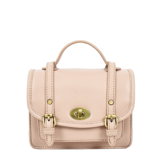 House Of Leather Womens Classic Mini Satchel Handbag Leather Crossbody Purse Pipin Beige